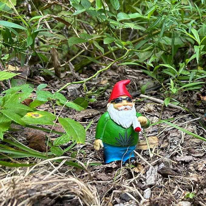Gnometastic Mini Gnomes - Smoking Gnome, 3.5 inch Hippie Gnome for Fairy Garden, Indoor Outdoor Funny Garden Gnomes Decoration for Yard, Planter, Lawn Ornament, Patio and Home Decor