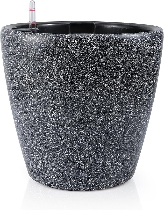 Dexceder 15x14 Self Watering Planter with Wheels Indoor Outdoor, Inner Pot Design, Thickened Large Floor Standing Flower Plant Pot with Water Level Indicator (Stone Matte)