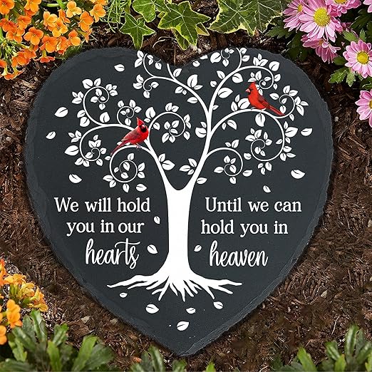 Cardinal Memorial Slate Stone - Hold You in Our Hearts, Memorial Plaque Sympathy Gifts for Loss of Loved One, Memorial Gifts for Loss of Father, Mother, Brother Garden Slate Stone TNA6