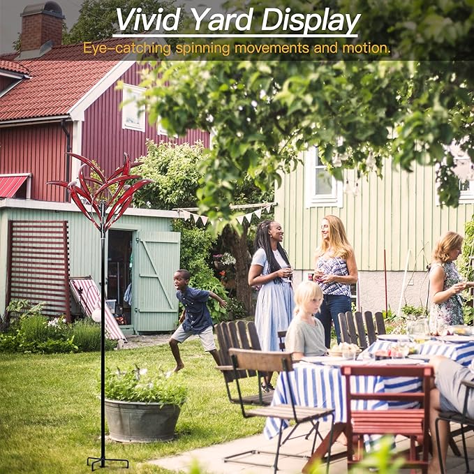 82 inch Wind Spinners Outdoor - Extra Large Metal Wind Sculptures & Spinner with Stake, Big Clearance Windmills for The Yard and Garden, Tall Yard Art Decor-Burgundy Red