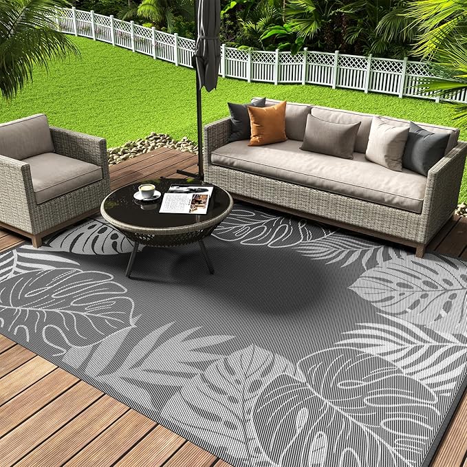 COCOER Tropical Outdoor Rug 9x12 Reversible-Waterproof Patio Rug-Quick Dry Outdoor Carpet-Outdoor Area Rugs Indoor Outdoor Rugs-Outside Rug Patio Decor for Porch Deck Balcony Backyard