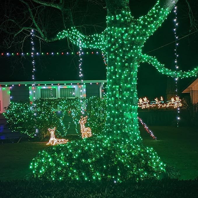 QITONG 4 Pack Green Solar Fairy Lights, Each 33ft 100 LED String Lights Outdoor Waterproof, 8 Modes Green Solar Light