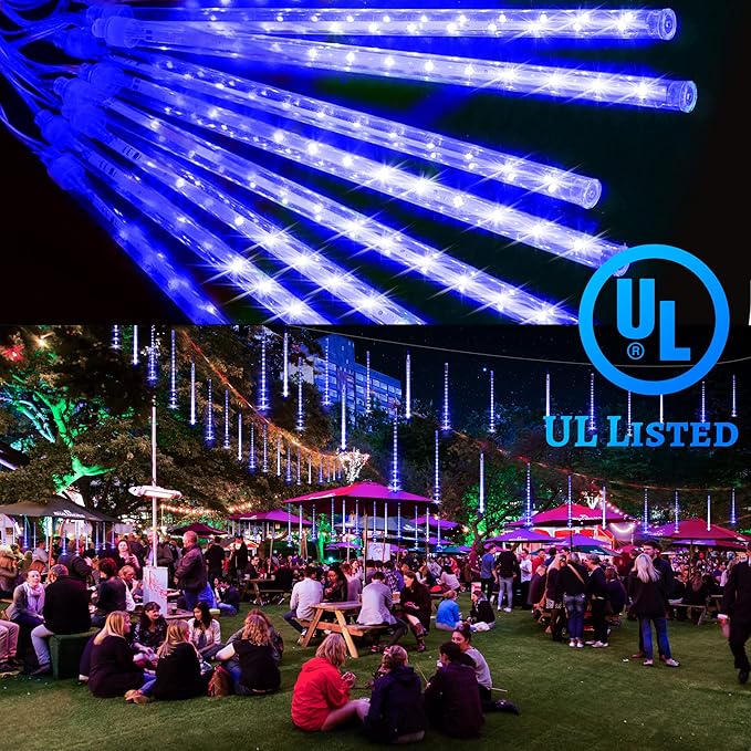 KNONEW Meteor Shower Lights 15 Inch 24 Tubes 672 LED Christmas String Plug-in Outdoor Waterproof Falling Rain for Wedding Party Garden Holiday Tree Decorations (Blue)