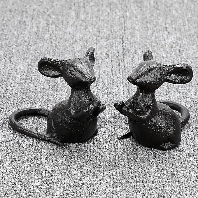 OwnMy 2 Cast Iron Cute Mouse Figurine Sculpture Black Mice Statues Carved Desktop Ornaments Figurines, Decorative Creative Animal Figurine Indoor Outdoor Statues for Garden Patio Yard Home Decoration