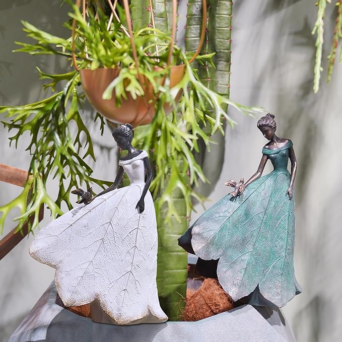 Guichifun Fairy Statue Collection Home Decoration - Leaf Angel Girls Resin Home Garden Decor for Outside or Inside Rustic Fairy Garden Outdoor Yard Figurines Gifts for Women 8.5 x 5.25 x 12 Inch
