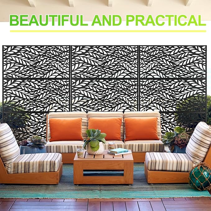 Outdoor Privacy Screen,72" H×47" W Metal Privacy Screen, Freestanding Privacy Fence Panels for Patio