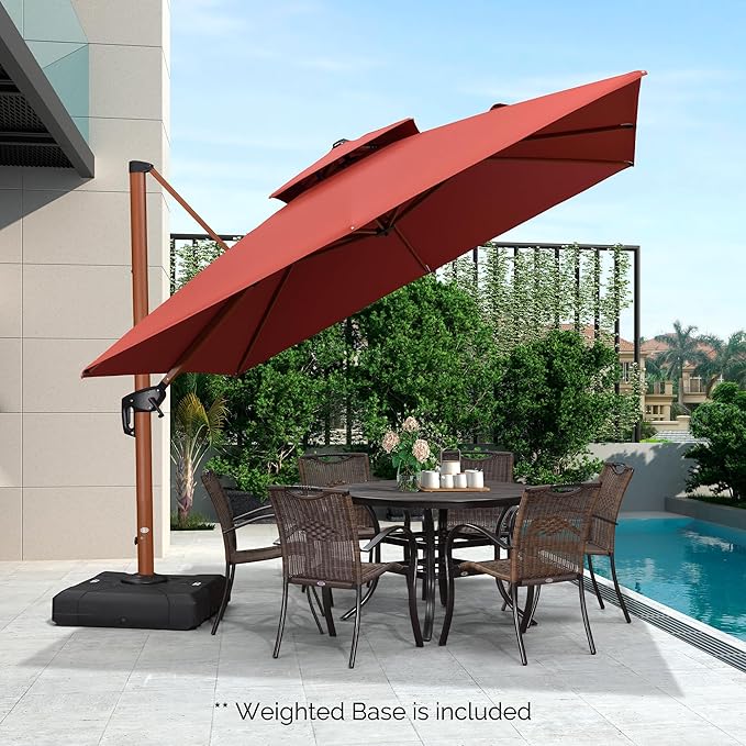 PURPLE LEAF 10ft Patio Umbrella with Base Outdoor Square Umbrellas Large Cantilever Umbrella Windproof Offset Umbrellas Heavy Duty Sun Umbrella for Garden Deck Pool Patio, Brick Red