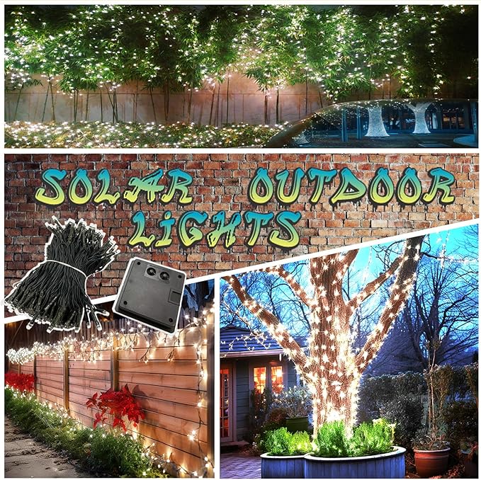 OZS 2PK 240LED 95FT Solar Sring Lights Outdoor Waterproof, Solar Christmas Lights for Outside, Green Wire Tree Electric Holiday Light with 8 Lighting Modes for Christmas Decorations(Cool White)