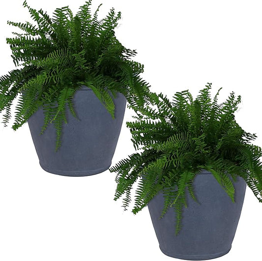 Sunnydaze 24-Inch Anjelica Large Plastic Pot for Plants - Outdoor Polyresin Round Planter with Drillable Drainage Holes - Slate - 2pk
