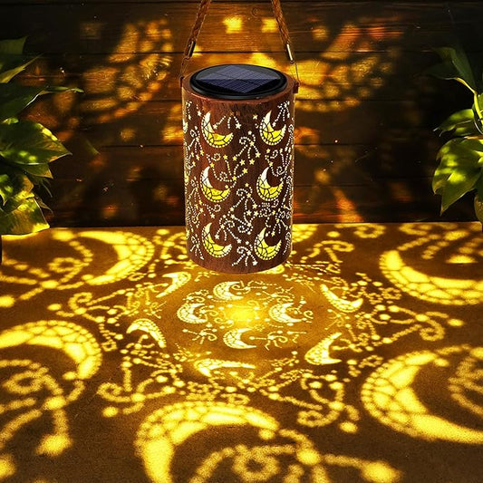 Toodour Solar Lantern Outdoor, Hanging Solar Outdoor Lights Garden Decor, Waterproof Hollow Out Retro Metal Moon Decorative Lights for Patio, Balcony, Yard, Walkway, Landscape, Outdoor Decorations