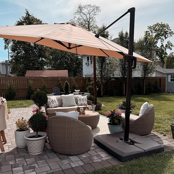 PURPLE LEAF 9 Feet Patio Umbrella Square Cantilever Umbrella Outdoor with 360° Rotation and Aluminum Offset Hanging for Pool Deck Garden Backyard, Taupe