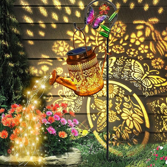 Solar Watering Can Lights, Butterfly Hanging Lantern Solar Lights Outdoor, Waterproof Garden Decor Outside Patio Yard Pathway Backyard, Gardening Gifts for Mom Grandma Women Birthday Mother's Day