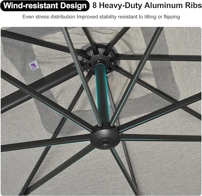PURPLE LEAF 9' X 12' Left-right Tilting Outdoor Patio Umbrella Swivel Offset Cantilever Heavy Duty Rectangle Aluminum Umbrella with UV Resistant for Deck Pool Patio Backyard, Pebble Grey
