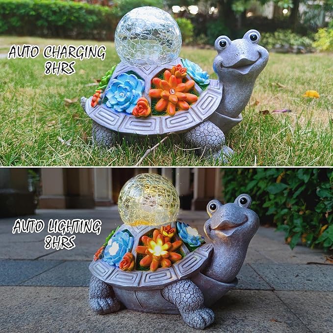 JOYBEE Solar Turtle Garden Statue Outdoor Decor-Turtle Solar Figurines Lights Decorations for Patio Yard Lawn Ornaments-Turtle Gifts for Birthday Easter Housewarming(Color)