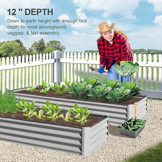 Domi Galvanized Raised Garden Bed, 8x4x1Ft Thickening Metal Planter Box for Vegetables Bottomless for Backyard Outdoor, 1" Deep w/ 228 Gallon Capacity - Silvery