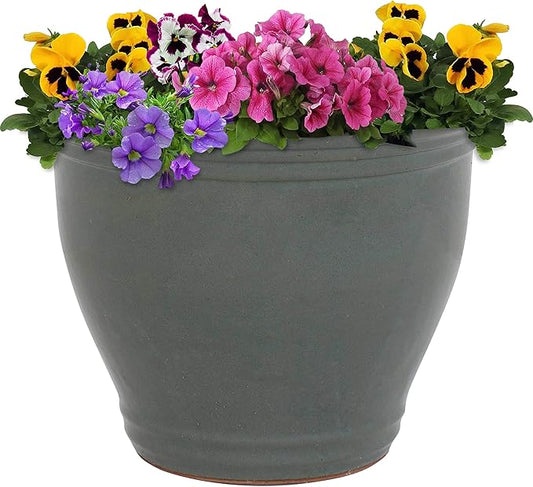 Sunnydaze 15" Large Ceramic Plant Pot - Round Outdoor Glazed Ceramic Planter Pot with Drainage - Gray - Studio