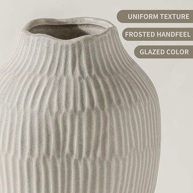 Ceramic Vase for Home Decor,11.6 Inch Flower Vases,Decorative Blue Vase for Pampas Grass,Modern Art Texture Vases for Home Entryway Living Room Dining Table Farmhouse Office Decor(Grey)