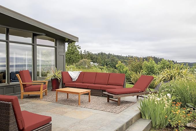 Classic Accessories Ravenna Water-Resistant 21 x 19 x 5 Inch Outdoor Seat Cushion, Durable Patio Furniture Cushion with Straps,Spice, Patio Loveseat Cushion