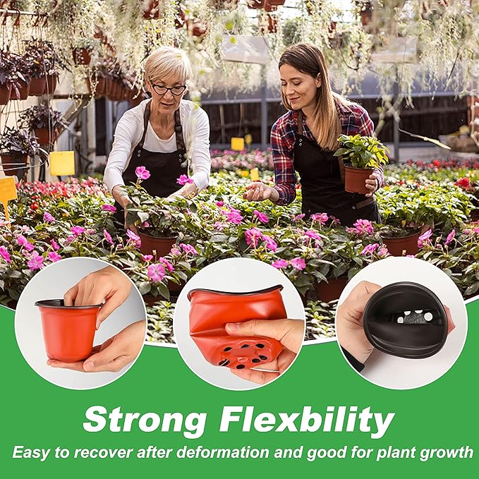 TDHDIKE 4" Small Plastic Plant Nursery Pot/Pots (100pcs Pots and 100pcs Plant Labels) Seedlings Flower Plant Container (Red) Seed Starting Pots Indoor Outdoor