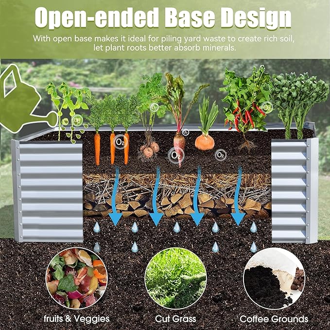 Domi Galvanized Raised Garden Bed, Outdoor Planter Garden Boxes Large Metal Planter Box for Gardening Vegetables Fruits Flowers, Silvery (8x4x2ft)