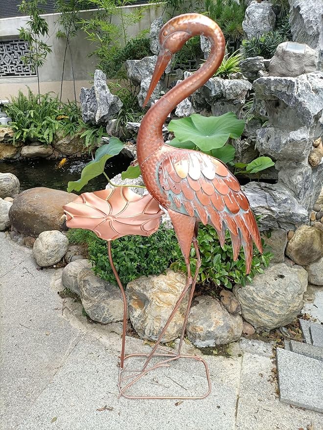 Crane Statue Metal Crane Sculpture Garden Decoration Metal Yard Art for Patio Lawn Backyard Outdoor Decoration