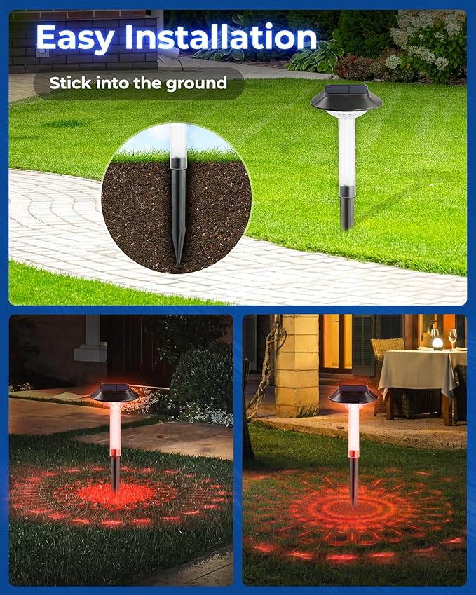 Color Changing Solar Pathway Lights - 6 Pack IP68 Waterproof Outdoor Solar Lights with 7 RGB Lighting Modes for Yard, Garden, Walkway, Pathway, Backyard, Lawn, Landscape Decoration
