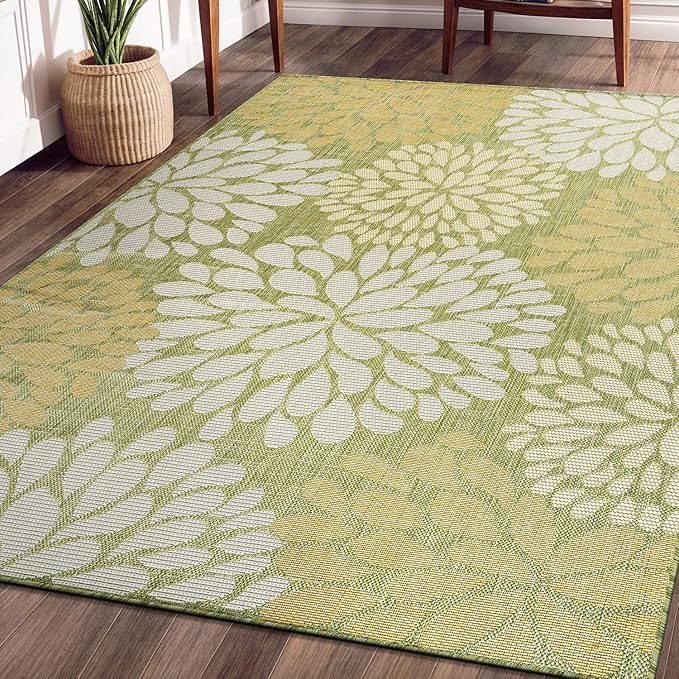 Beverly Rug Outdoor Rug 6x9 Modern Exotic Tropical Leaf Area Rugs for Indoor and Outdoor Patio Deck Porch Garden Water Resistant Washable Outside Carpet (6 x 9 Green)