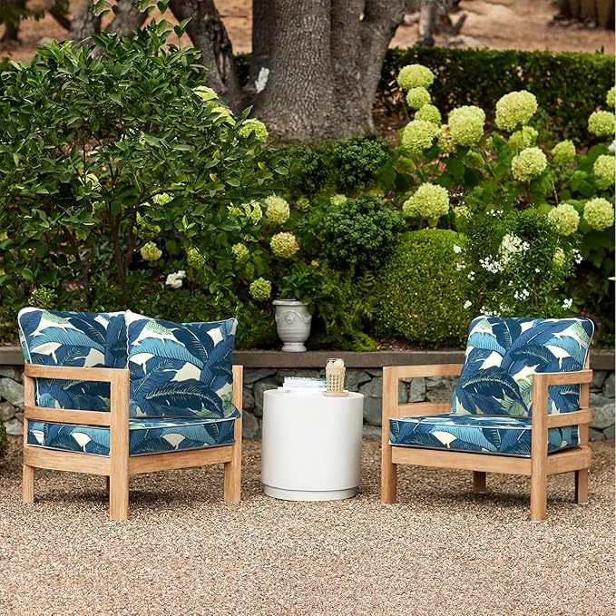 LVTXIII Outdoor Deep Seat Cushion 24"x24"x4" Patio Seat and Back Cushion Set Seasonal Chair Cushion for Dining Arm Chairs, Wicker Chairs and Garden Furniture Decoration, Swaying Palms Blue
