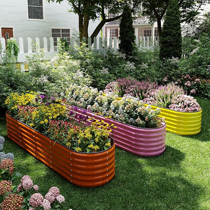 Galvanized Metal Planter Raised Garden Bed Kit for Gardening Outdoor，8x2x1ft Planter Grow Garden Box Raised Flower Bed，Long Vegetable Clearance Herb Raised Garden Beds for Gardening