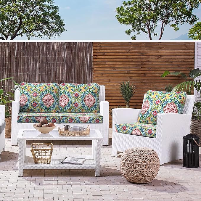 LVTXIII Outdoor Deep Seat Cushion Patio Seat and Back Cushion Set Seasonal Chair Cushion for Dining Arm Chairs, Wicker Chairs and Garden Furniture Decoration, 22"x22"x4", Damask Red