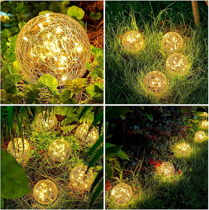 Honoson 3.9 Inch Solar Globe Lights Outdoor Waterproof, Solar Balls for Garden Cracked Glass Ball, Ground Landscape Garden Decor for Patio and Yard Lawn Backyard (12 Pieces)