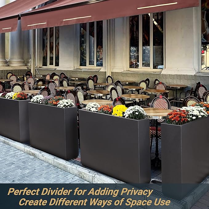 Metallic Heavy Planter for Outdoor Plants, 38Lx10Wx30H Inches Tall and Long Metal Divider Planter Box for Outside & Indoor, No Assembly Required (Gray)