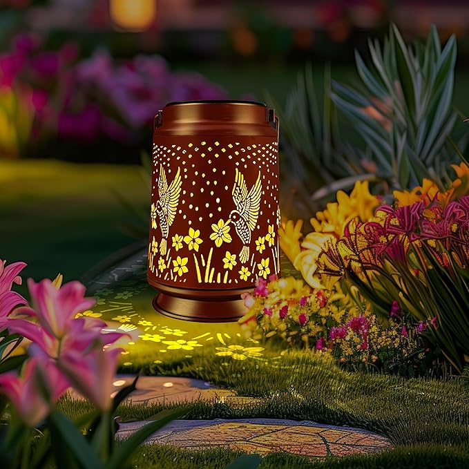 KY&BOSAM Solar Lanterns Outdoor Waterproof Hummingbird Garden Decor Birthday Gifts for Women Mom Grandma Hanging Solar Lights Outdoor Metal LED Lantern Outside for Yard Patio Backyard Porch Pathway