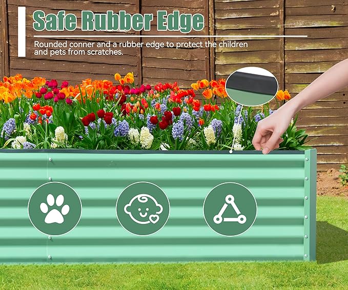 Domi Galvanized Raised Garden Bed, Outdoor Planter Garden Boxes Large Metal Planter Box for Gardening Vegetables Fruits Flowers, Green (8x4x1.5ft)