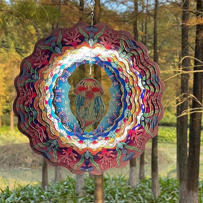 Jellyfish Wind Spinners Hanging Metal Wind Spinner for Outdoor & Indoor Decorations, Outdoor Decoration Wind Sculptures Art Decoration The for Family and friends12 inch