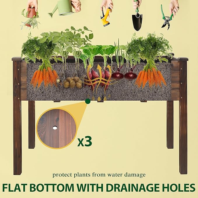 MUPATER 4' x 2' Raised Garden Bed, Raised Garden Bed with Four Legs & Elevated Planter Box and Drainage Holes for Herbs and Vegetables, Outdoor and Indoor, Rustic