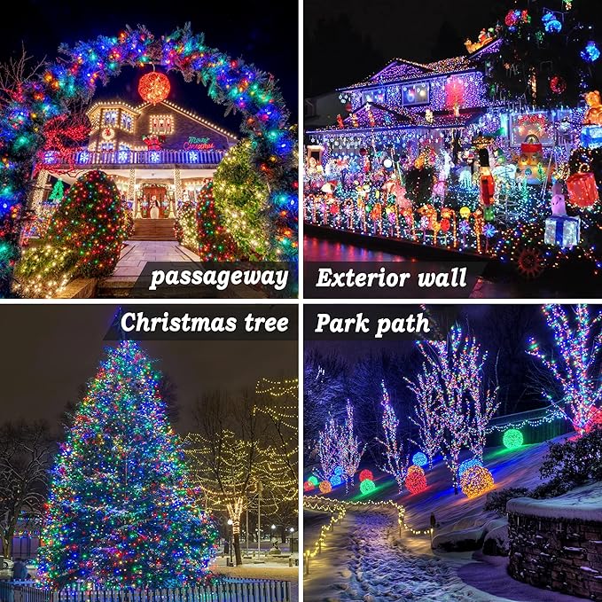 KNONEW 197FT 500 LED Christmas Lights Outdoor String Lights 8 Modes & Memory Fairy Light Plug in Waterproof LED String Lights for Xmas Yard Tree Wedding Party Holiday Decorations (Multicolor)