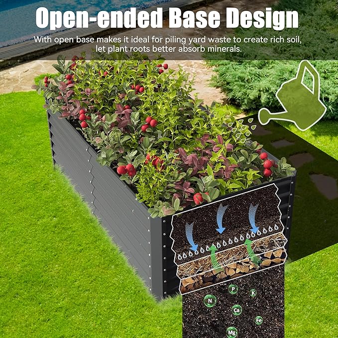 Domi Galvanized Raised Garden Bed, Outdoor Planter Garden Boxes Large Metal Planter Box for Gardening Vegetables Fruits Flowers, Dark Grey (6x3x2ft)