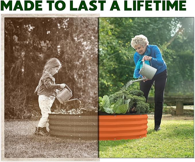 Round Galvanized Raised Garden Bed // 4×4×1 ft Galvanized Raised Garden Beds Outdoor for Gardening, Vegetables, Flowers // Tool-Free Assembly Patent Pending Round Planter (Orange)