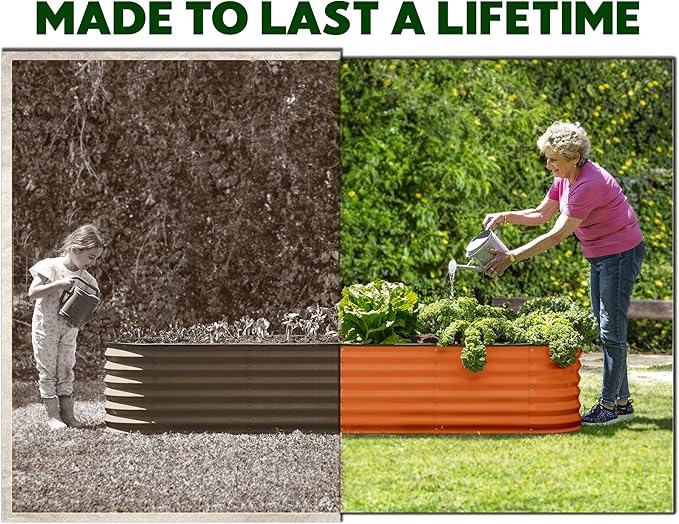9-in-1 Galvanized Steel Raised Garden Bed // 8×2×1.5 ft Modular Planter for Gardening, Vegetables, Flowers // 18" Tall Metal Raised Garden Beds Outdoor (Orange) // Patented Design Planter Box