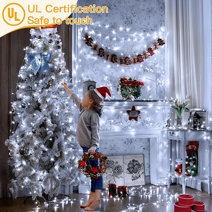 Ollny Christmas Lights Outdoor Waterproof, 1000LED 328FT Super Long String Lights with Remote 3 Timer, Plug in 8 Modes Fairy Light for Outside House Bedroom Xmas Decorations, Cool White