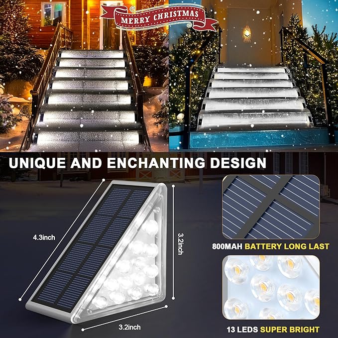 LED Solar Step Lights Waterproof Outdoor Stair Lights, Solar Deck Lights Outdoor Decor IP67 Solar Lights for Yard, Patio, Garden, Walkways, Front Door, Pathway, Driveway (8)