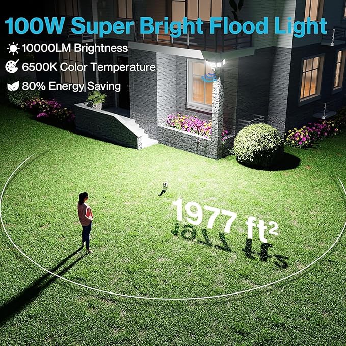 Olafus 100W Motion Sensor Outdoor Lights, 10000LM 2 Pack Motion Sensor Flood Light, Dusk to Dawn Outdoor Lighting, IP65 Waterproof Motion Detector Lights for Outside, Black