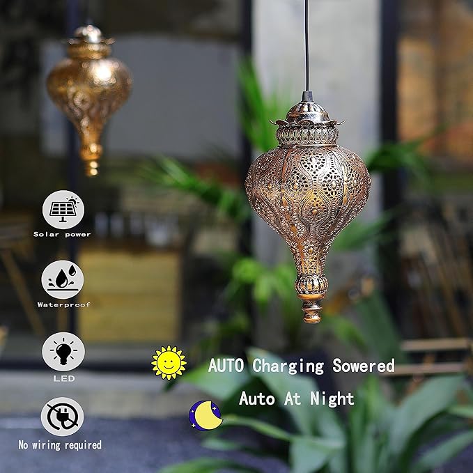 Solar Lanterns Outdoor Waterproof,Morocco Hanging Solar Lanterns Outdoor Garden Decor,Housewarming Gifts for Women,Mom,Friends.Solar Lights Outdoor for Patio,Pathway,Yard,Porch,Backyard,Garden Decor