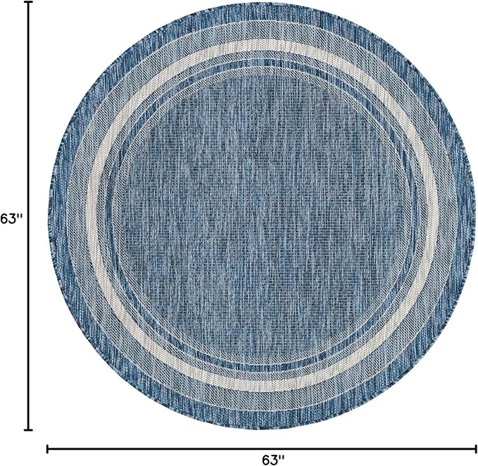 Unique Loom Outdoor Border Collection Area Rug - Soft Border (5' Round Blue/Ivory)