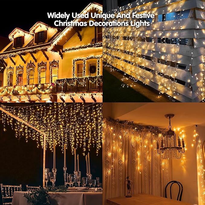 Led Christmas Lights Outdoor Christmas Decorations Hanging Lights 400LED 8 Modes 75 Drops, Waterproof Outdoor Indoor Fairy Christmas Lights for Party, Holiday, Wedding Decorations (Warm Light)