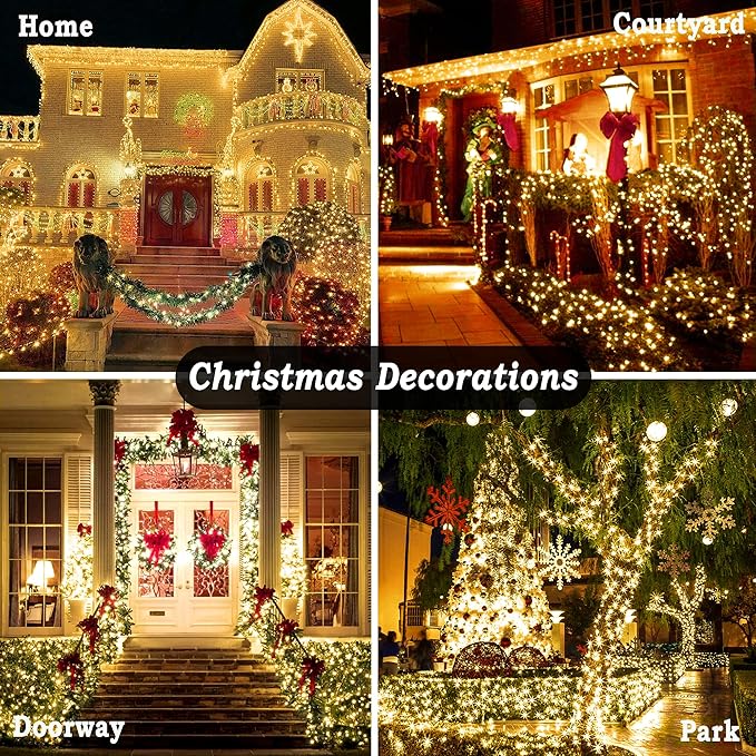KNONEW Outdoor Christmas Lights 300 LED 99ft String Lights 8 Modes & Memory Fairy Light Plug in Waterproof LED String Lights for Xmas Yard Tree Wedding