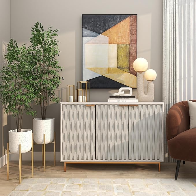 Deco 79 Metal Indoor Outdoor Planter Deep Dome Speckled Large Planter Pot with Gold Stands, Set of 2 Planters 22", 19"H, White