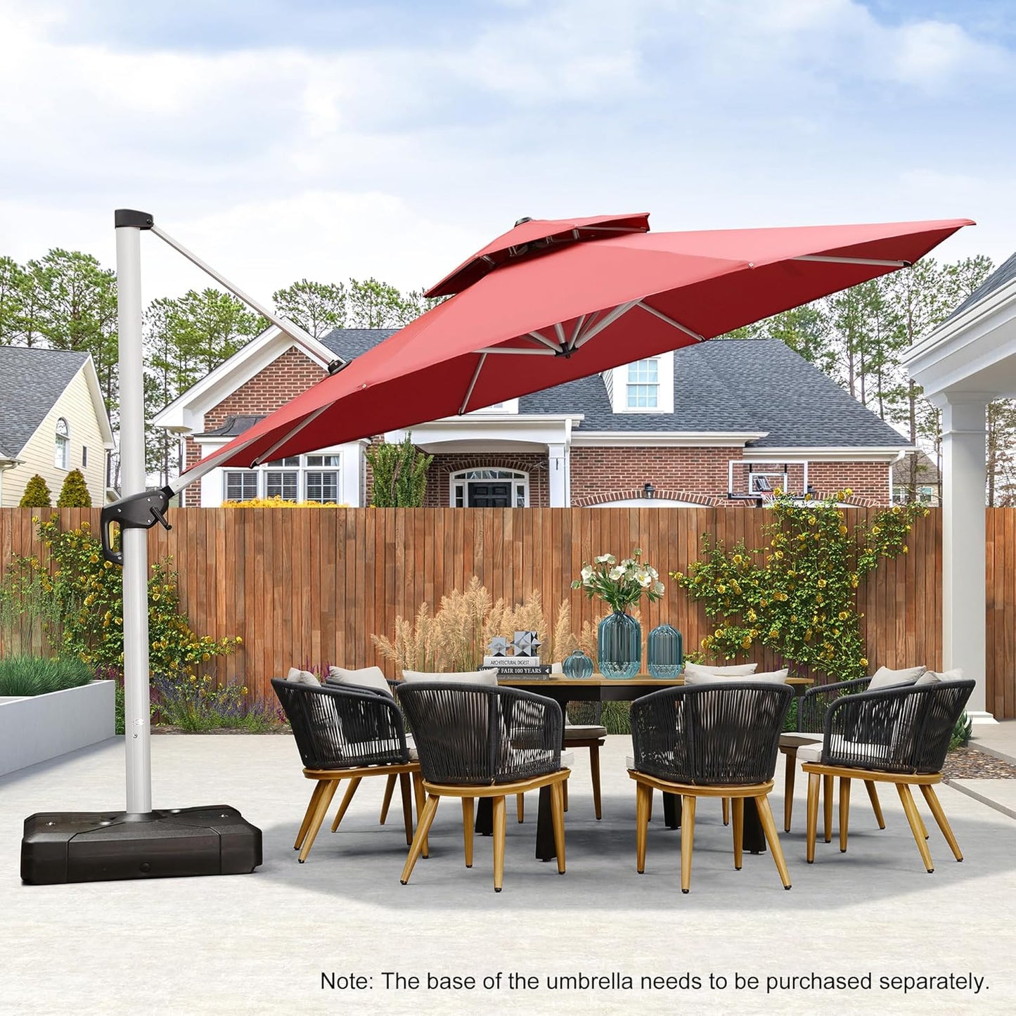 PURPLE LEAF Patio Umbrella 13 Feet Double Top Round Deluxe Offset Hanging Umbrella Outdoor Market Umbrella Garden Umbrella, Terra