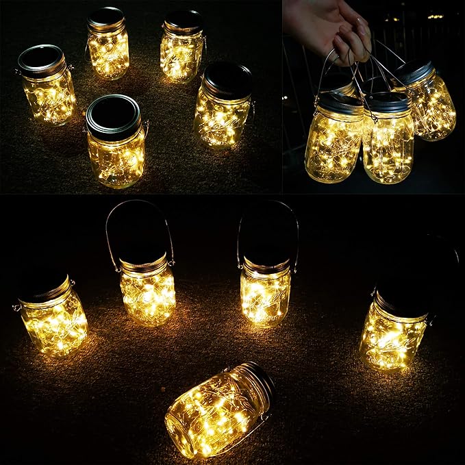 Solar Lantern Mason Jar Hanging Lights,4 Pack 30 Led Fairy Firefly Starry String Jar Lights (Mason Jars/Hangers Included),for Mason Jar Patio Garden Lanterns Wedding Table Decor Light
